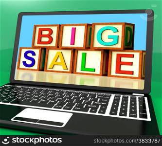 Big Sale Message On Laptop Shows Online Discounts. Big Sale Message On Laptop Showing Online Discounts