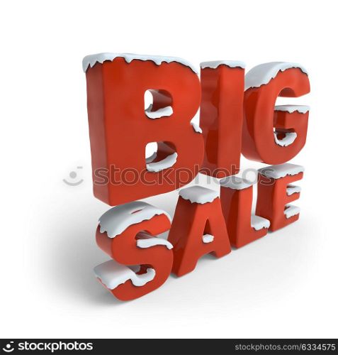 Big Sale Red 3D Text Covered with Snow on White Background. Christmas Sale Banner Design. 3D Illustration.. Christmas Sale Banner Design.