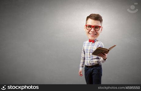 Big science head. Young funny science man in red glasses