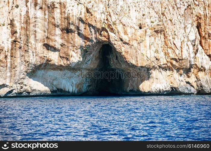 Big sea cave in the mediterranean coast. Sardinia, Italy.