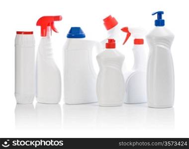 big set of cleaner bottles isolated