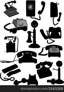Big set of old phones silhouette. Vector illustration