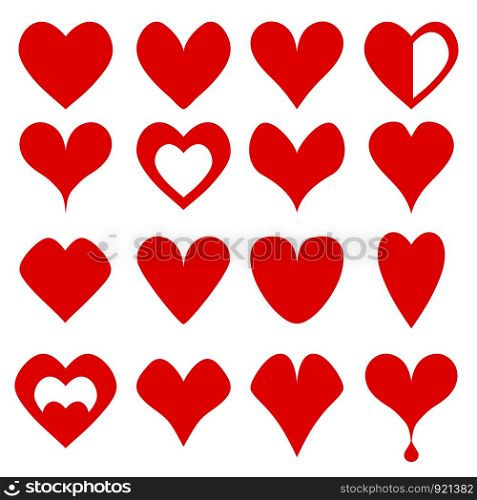 Big set of red heart love symbol icon on white, stock vector illustration. Big set of red heart love symbol icon on white, stock vector ill