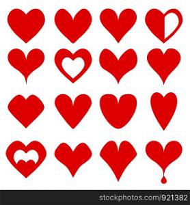 Big set of red heart love symbol icon on white, stock vector illustration. Big set of red heart love symbol icon on white, stock vector ill