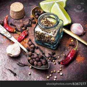 Big set of spices. A large set of spices and condiments for cooking
