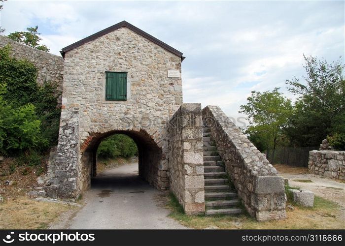 Big stone gate near fortress in Knin, Croatia