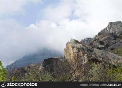 Big stone on rocky mountain (Demerdzhi Mount, Crimea, Ukraine)