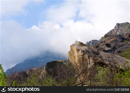 Big stone on rocky mountain (Demerdzhi Mount, Crimea, Ukraine)