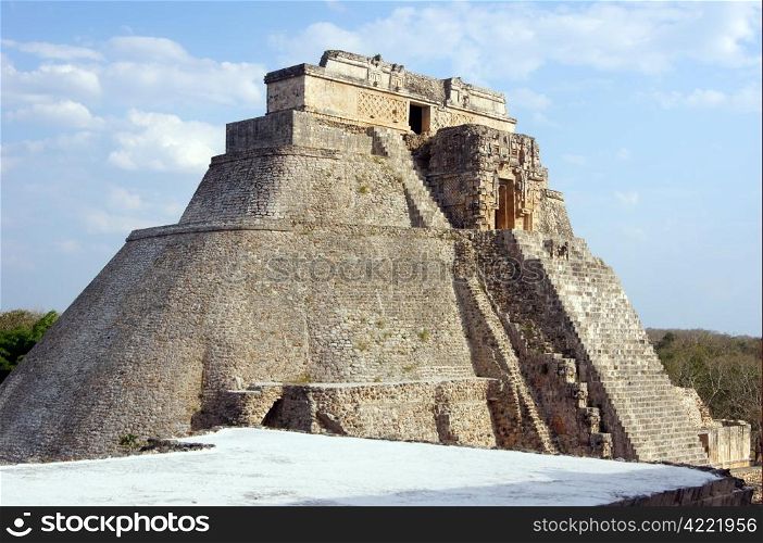 Big stone pyramid in Uxmal, Mexico