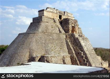 Big stone pyramid in Uxmal, Mexico