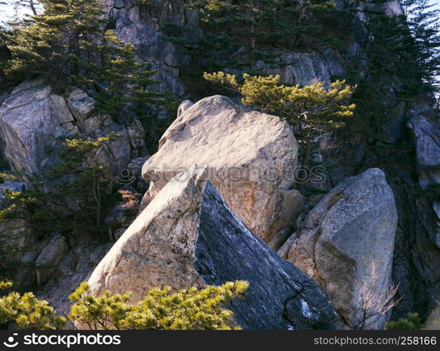 Big stones on the high peak of Seoraksan Mountains. South Korea.