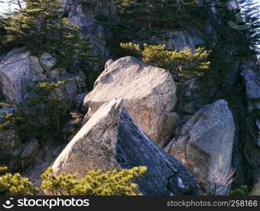 Big stones on the high peak of Seoraksan Mountains. South Korea.