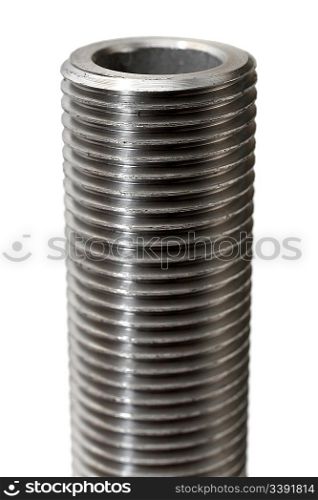 big threaded bolt close-up isolated on white