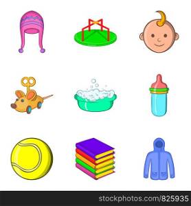 Big toy shop icons set. Cartoon set of 9 big toy shop vector icons for web isolated on white background. Big toy shop icons set, cartoon style