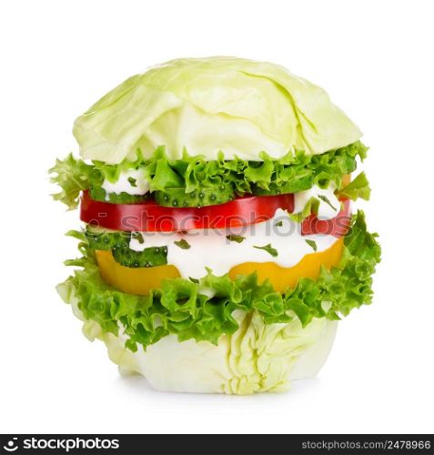 Big vegan burger isolated on white background. Pure organic vegetable hamburger concept.