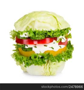 Big vegan burger isolated on white background. Pure organic vegetable hamburger concept.