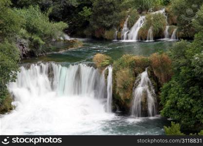 Big waterfall in national park KRKA, Croatia