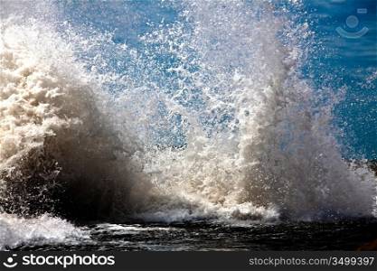 big wave at high tide, beating on the coast (photo)