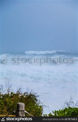Big waves crashing during a typhoon
