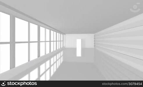 Big white business room with large windows. 4k at 60 fps with Alpha Matte. - 1 Alpha Matte for windows and door - 1 Alpha Matte for reflection from floor This animation can use for business template in After Effects.