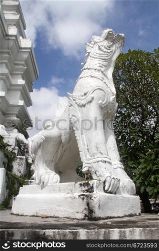 Big white lion near the temple in Chiang Mai, Thailand