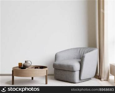 big white living room.interior design,grey chair, wall for mock up and copy space. 