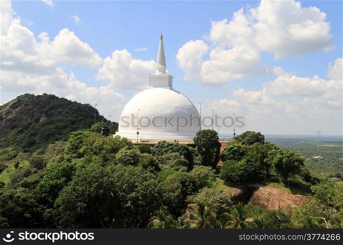 Big white Maha stupa in Mihintale, Sri Lanka