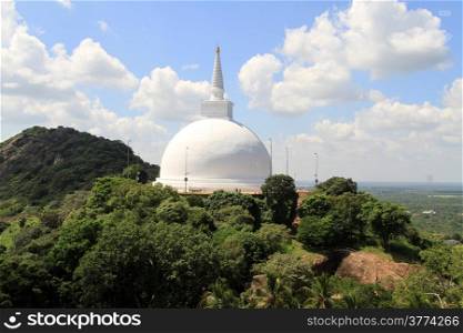 Big white Maha stupa in Mihintale, Sri Lanka