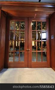 big wood door indoor restaurant
