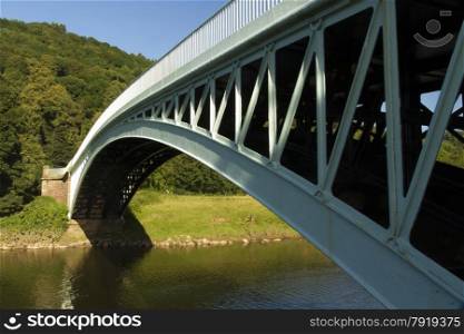 Bigsweir bridge crosses between Wales and England, in the united kingdom, it spans the River Wye in a single cast iron arch.