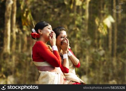 Bihu women dancers laughing