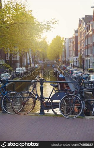 bike is parked near the house in Amsterdam. Netherlands.