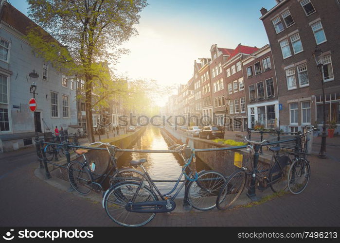 bike is parked near the house in Amsterdam. Netherlands.