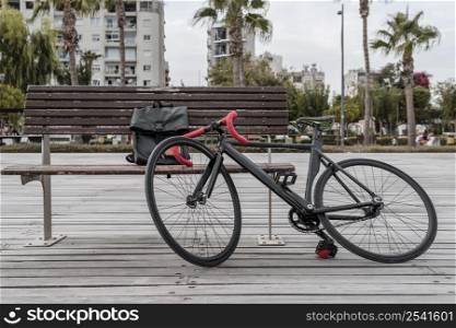 bike lying bench outdoors