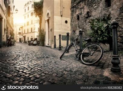 Bike on the street of Trastevere in Rome, Italy