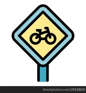 Bike sign road icon. Outline bike sign road vector icon color flat isolated. Bike sign road icon color outline vector