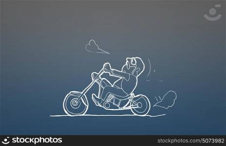 Biker man. Cartoon funny image of biker riding his motorbike