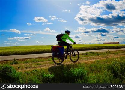 Biker on The Way of Saint James biking in Palencia Spain