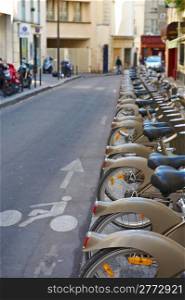 Bikes for Rent in the Street in Paris, France.