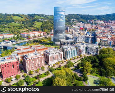 Bilbao aerial panoramic view. Bilbao is the largest city in the Basque Country in northern Spain.