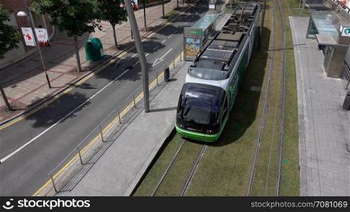 Bilbao Tram pulls away from stop