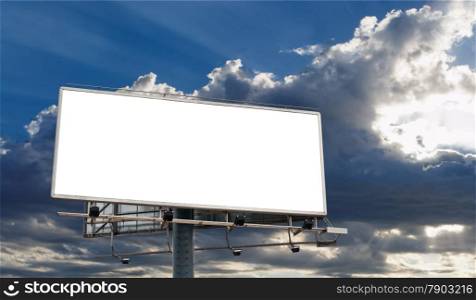 Billboard Blank Screen in front of beautiful cloudy sky with sun-rays