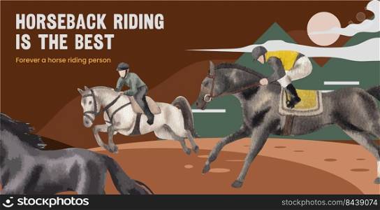 Billboard template with horseback riding concept,watercolor style 