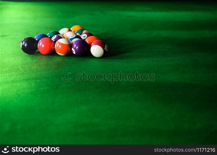 Billiard balls. Colorful snooker balls on green frieze
