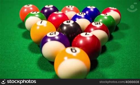 Billiard balls on green baize