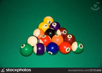 Billiard balls - pool, on a green table.