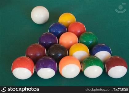 Billiard-table with fifteen balls arranged as triangle