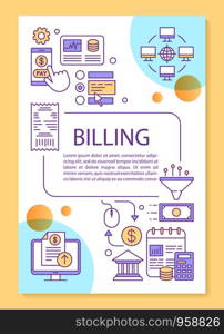 Billing service poster template layout. Cash free transaction, savings system. Banner, booklet, leaflet print design with linear icons. Vector brochure page layouts for magazines, advertising flyers