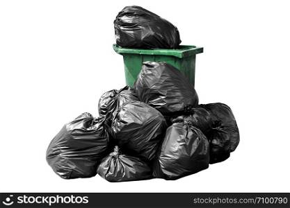 bin bag garbage green, Bin,Trash, Garbage, Rubbish, Plastic Bags pile isolated on background white, 3R