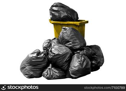 bin bag garbage yellow, Bin,Trash, Garbage, Rubbish, Plastic Bags pile isolated on background white